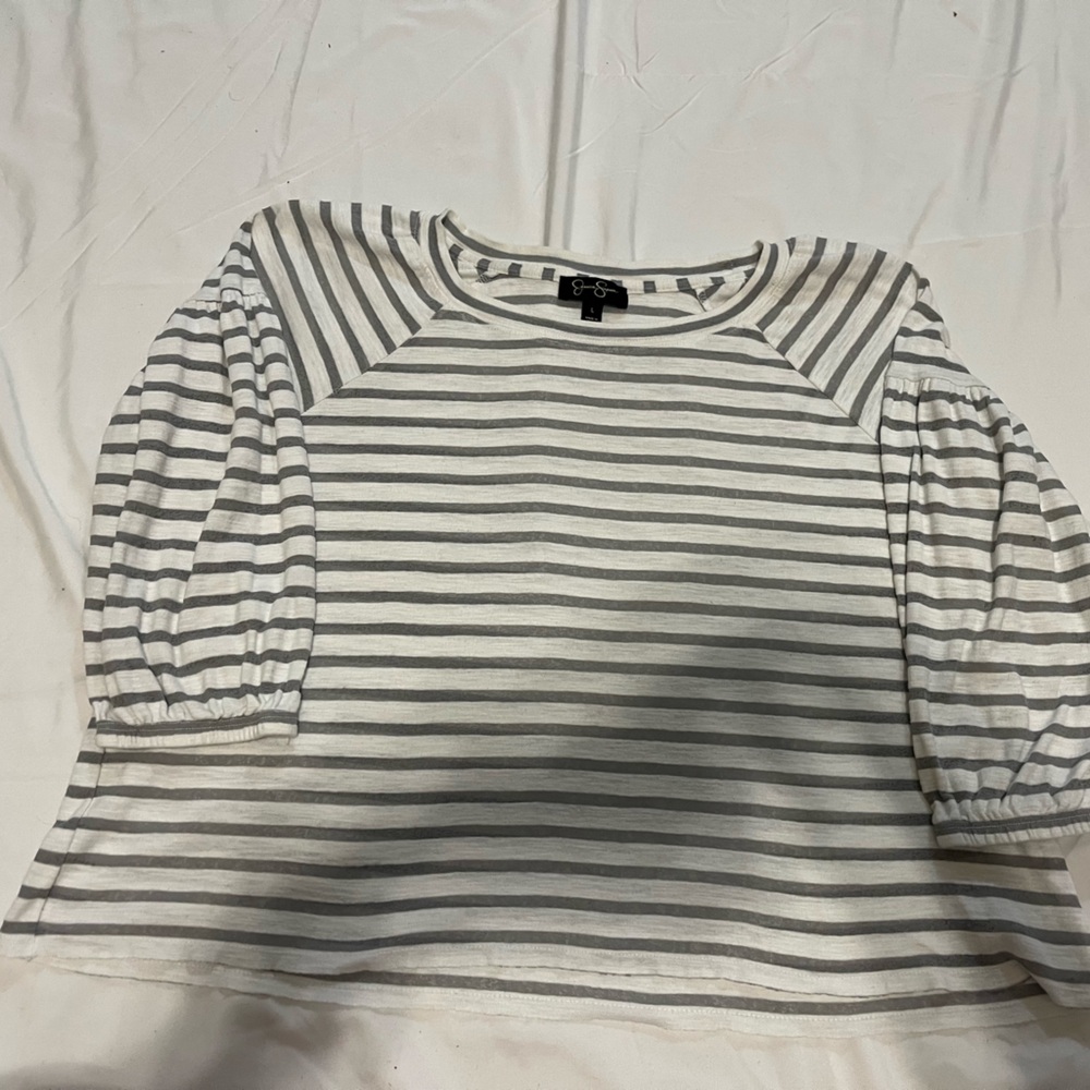 Jessica Simpson Gray and White Striped Blouse